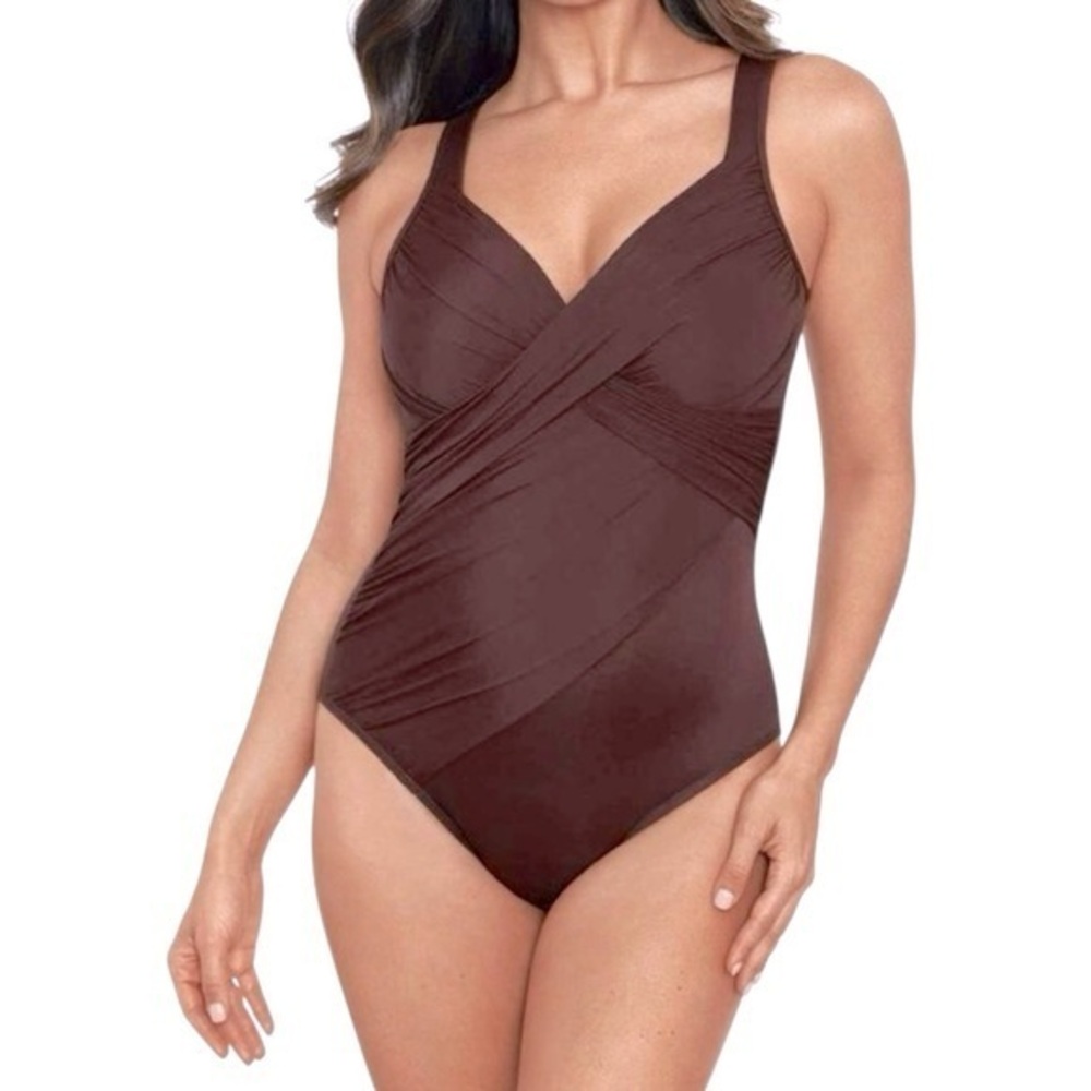 Miraclesuit Brown Rock Solid Revele One Piece Swimsuit Women Size 6